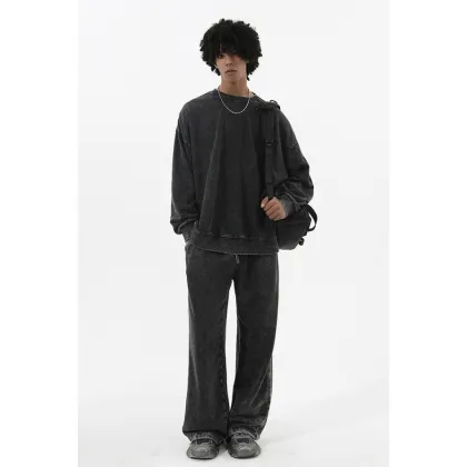 Heavy Retro Batik Distressed Pullover Sweatshirt