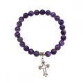 Natural Amethyst Chakra Gemstone 8mm Putaran Beads Mantra Gelang dengan Hati Alloy