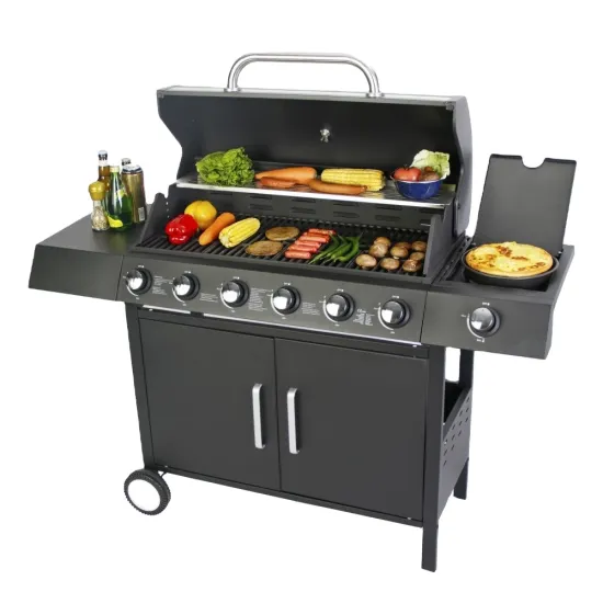 Hot Selling Outdoor Party BBQ Grill: 6+1 Burner Stainless Steel Garden Grill with Trolley, Oven, and Grill