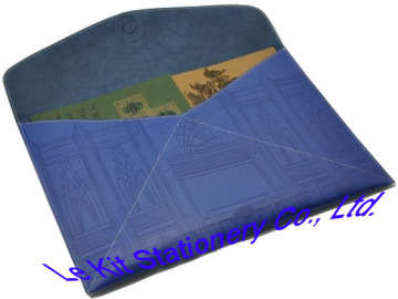 Leather file bag with debossed logo