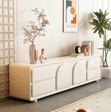 White Minimalist Modern Living Room Furniture for Small Apartments with Sliding Door TV Cabinet