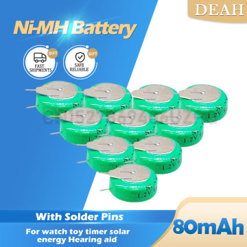 1.2V 80mAh nickel-metal hydride Ni-MH Ni MH Rechargeable Batteries With Solder foot For Toy watch timer clock Button Cell