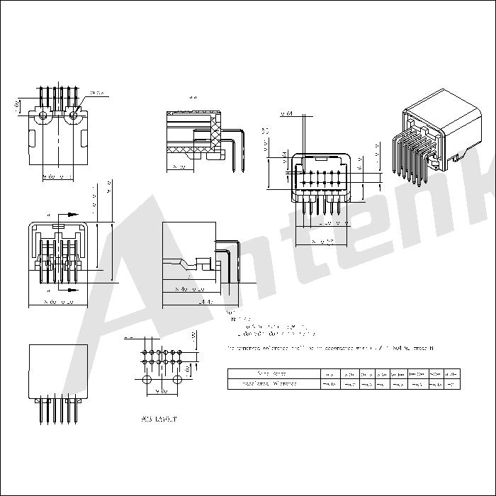 AUTO-12SN-AA-X P2.2X3 12P Automotive Right Angle Male Connector