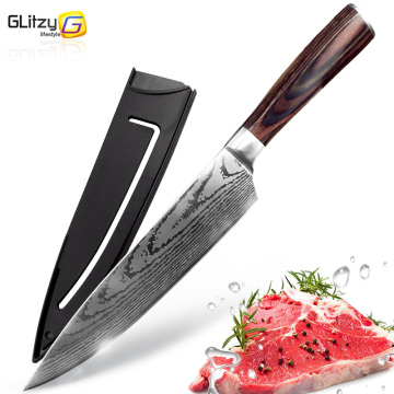 Kitchen knife 8 inch Chef Knives 7CR17 440C High Carbon Japanese Stainless Steel Imitated Damascus Sanding Laser Pattern Santoku