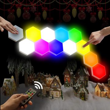 RGB LED Hexagonal Modular Magnetic DIY Wall Lamp for Creative Christmas Decoration