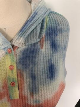 Tie-dye hooded button hoodie