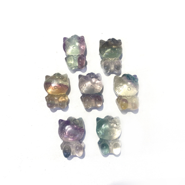 Groothandel Natuurlijk fluoriet Hello Kitty Gemstone Cat Figurine voor thuisdecoratie
