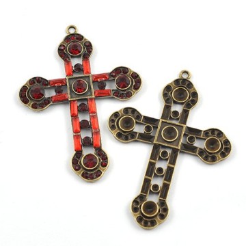 Pendant, Fashion Jewelry Religious Cross Ruby Crystal Charm Pendant Designs Men,Pendant Necklace Wholesale Rosary Jewelry A22086
