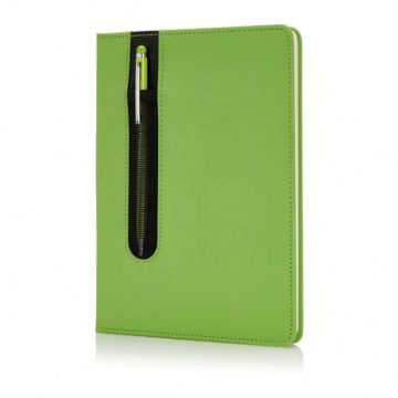 Green Standard A5 PU Leather Notebook with Stylus Pen