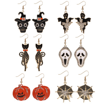 Spersonalizowane kolczyki Halloween Ghost Bat Hook z kryształkami i urokami