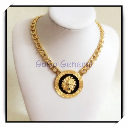 Black Enemal Leo Pendant Gold Chain Necklace