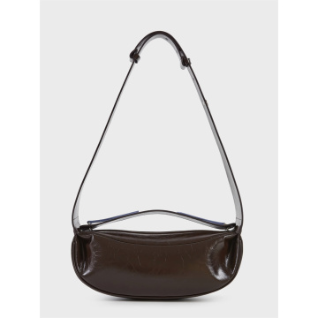 Fashionable Color-Blocked Leather Crescent Bag