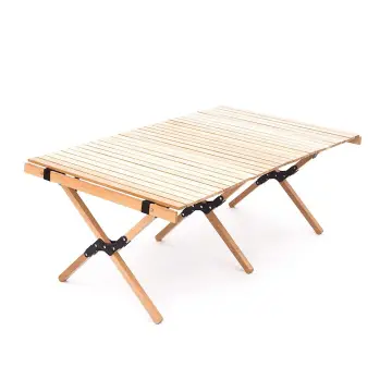 Natural Large Roll Folding Portable Picnic Table - Wood Camping & Outdoor/Indoor Tables