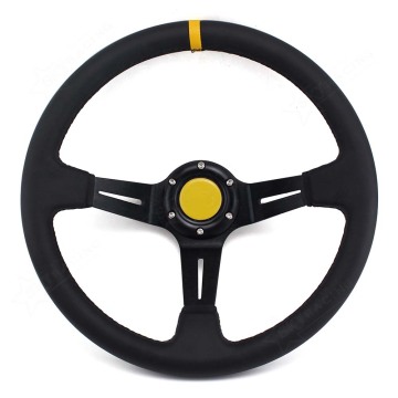 Fuoccia di sterzo a piatto profondo in pelle morbida 350mm - 6 fori giallo striscia