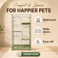 Multi-Level Cat Cage 3-Tier Iron Wire Playpen Plastic Tray Indoor Enclosure Quadrate Villa for Cats