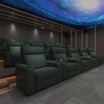 Genuine Leather Recliner Cinema Seat with Cup Holder and USB Charge Port