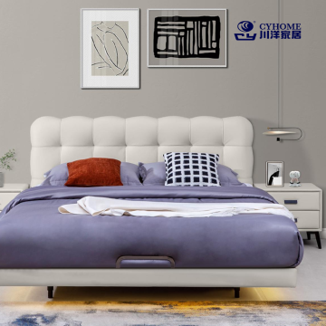 Off-White Leather Bed for Modern Home