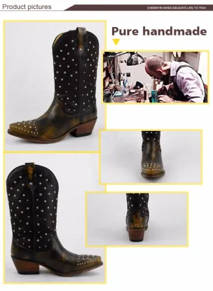 Mexican wholesale stylish western leather cowboy boots for women