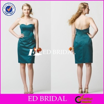 CE1026 Latest Design Sweetheart Backless Dark Green Satin Knee Length Bridesmaid Dress Patterns