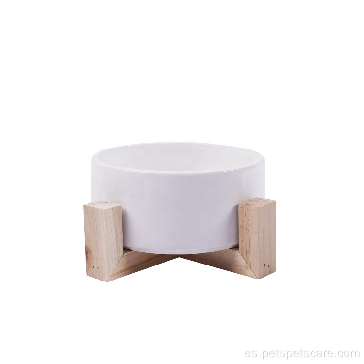 Ceramic Dog Cat Pet Bowl con marco de madera