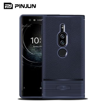 Kasing TPU Shockproof Fleksibel dengan Pola Kulit untuk Premium Sony Xperia XZ2