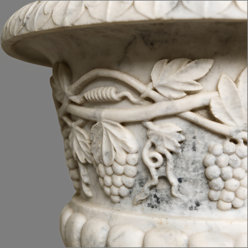 Artisanal Marble Flowerpot with Grapevine Relief