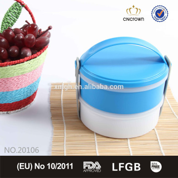 fashion round shape bento box 2 layer portable plastic lunch box