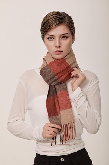 100% Cashmere Scarf Unisex Luxuriously Soft, Warm & Lightweight – Classic Plaid Winter Accessory Gift Wrapped