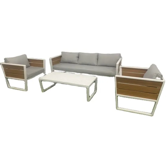 All-Weather Aluminum Outdoor Furniture - Plastic Wood Color Garden Sofa