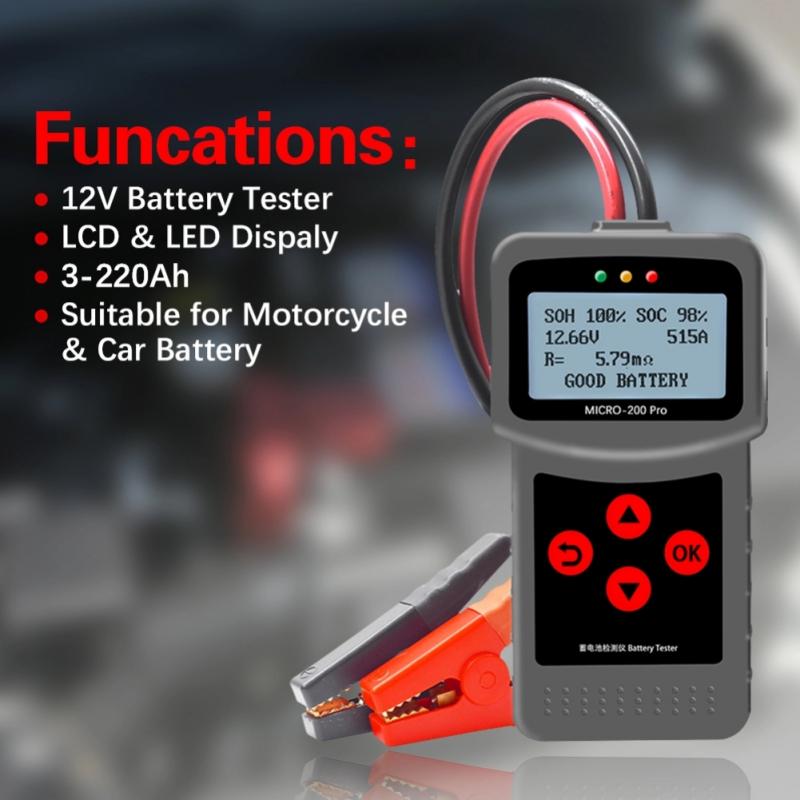 Micro-200Pro 12V 24V Car Battery Tester Digital Alternator Tester LED Lights Display Car Diagnostic Tool Auto Battery Tester