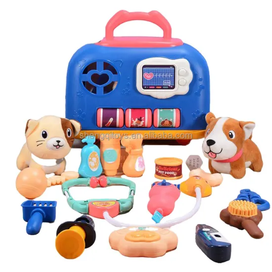 Interactive Kids' Pet Care Role-Play Toy Set: Doctor Kit with Plastic Basket, Puppy, and Cat for Feeding Games