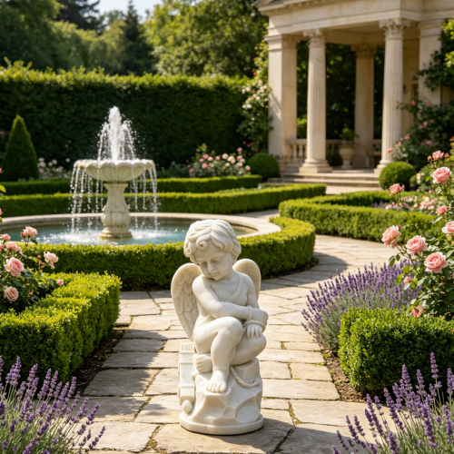 Timeless Handmade Marble Cupid Statue for Lawn Decoration