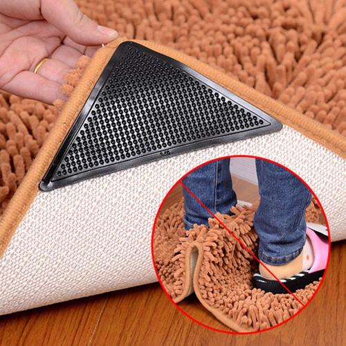 1Pcs Triangle Reusable Anti-skid Rubber Mat Non Slip Patch Mat Washable Rug Gripper Stopper Tape Sticker Black Corners Pad