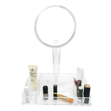 Specchio per trucco a LED rotondo luminoso con 8 griglie Cosmetic Organizer