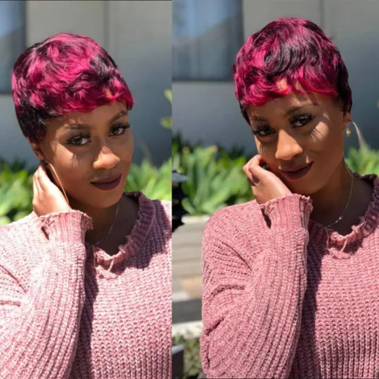 brazilian pixie cut human hair wig elastic cap short piano color human hair non lace wig in stock