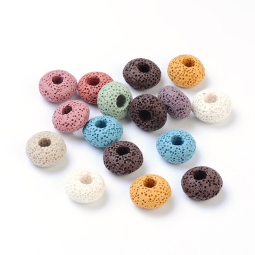 PandaHall Rondelle Lava Gemstone European Beads Without Metal Core