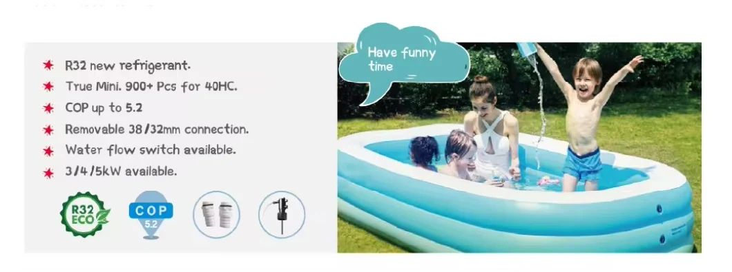 ABS and Metal Shell R32 Eco-Friendly Mini Air Source Heat Pump for Ground Portable Swim Pool SPA