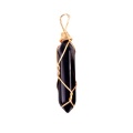 Black Obsidian Hexagonal Pointed( 8x32mm) Pendant Wrapped Gold Wire Keychain