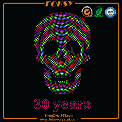 Multicolored Skull 30 Years rhinestone motif