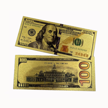 Custom Design 100 Dollar USD Plastic Banknote with Gold Foil Plating