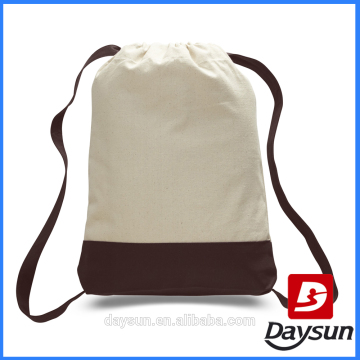 2 Tone canvas sport drawstring backpack easy access for open