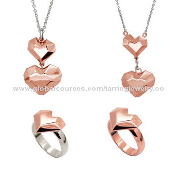 Heart-shaped Fashionable Jewelry Set with Rose-gold Plated, Friendship Charms