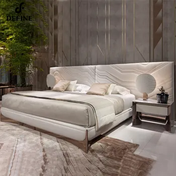 High Quality Stainless Steel Base Leather Double Luxury King Bed Frame