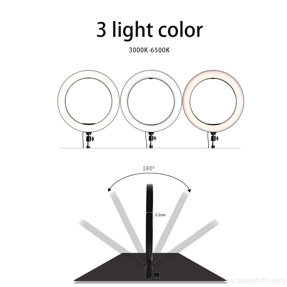 Mini anillo de luz LED para cámara fotográfica de 3 colores de 8 &quot;10&quot;