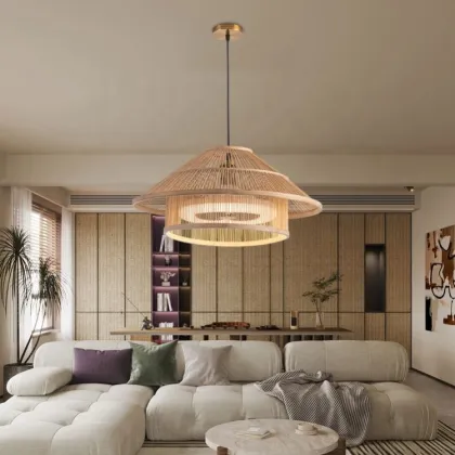 Nordic White Designer Bedroom Bamboo Woven Remote Control Dimmable LED Ceiling Fan Lights