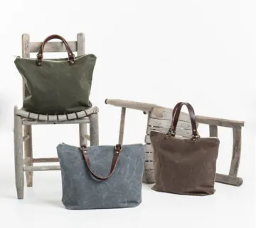 Heavy cotton canvas tote bag leather handle