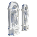 Carved White Marble Statues Pair Floral Alcove Decor
