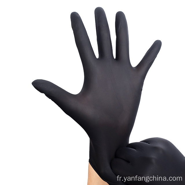 Gants de nitrile sans poudre de protection en poudre noire résistante à la chimio