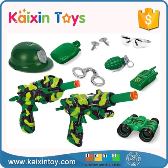 10276716 Boys Role Play Pretend Plastic Military Set Toy Gun With Caps