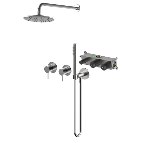 Brushed Nickel 2 Handle Shower Faucet With Valve